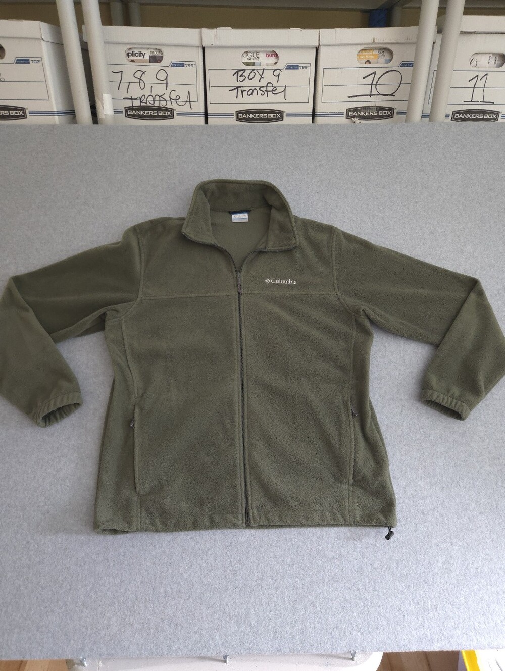 Columbia Jacket Mens Large Green Full Zip Fleece Pockets Outdoor Hiking
